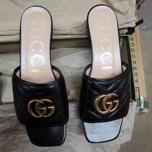 Gucci Black Leather Slide Sandals